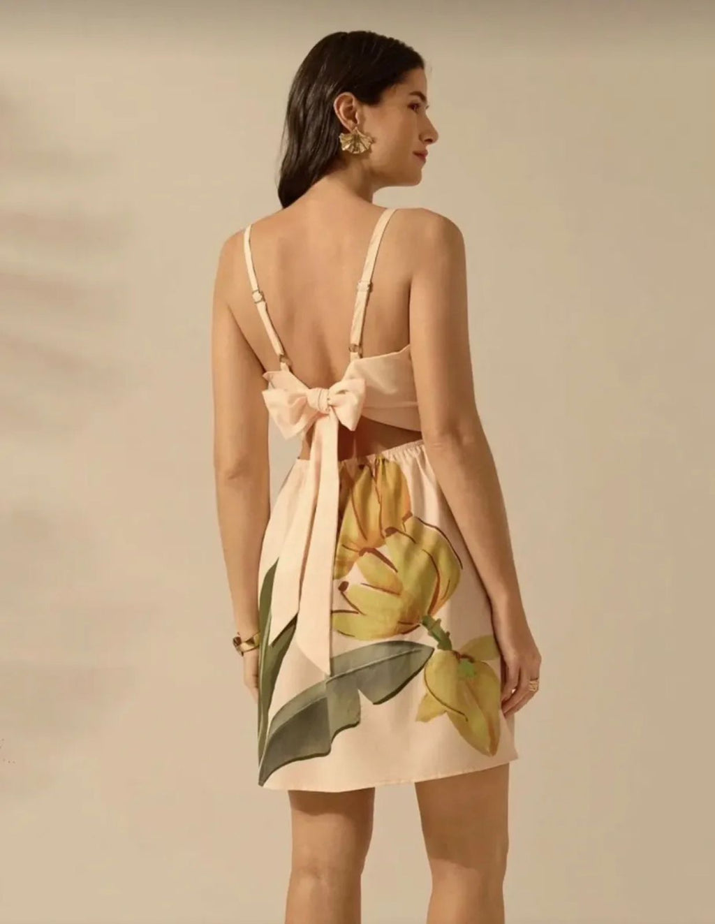 Vestido Bege Floral Marca Farm