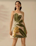 Vestido Bege Floral Marca Farm